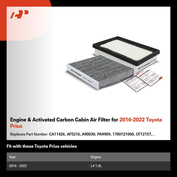 Engine & Activated Carbon Cabin Air Filter for 2016-2022 Toyota Prius