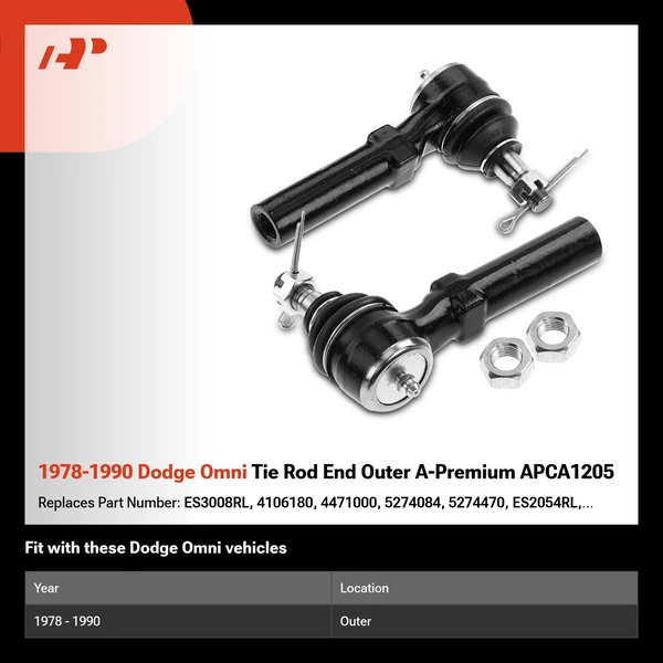 1978-1990 Dodge Omni Tie Rod End Outer A-Premium APCA1205