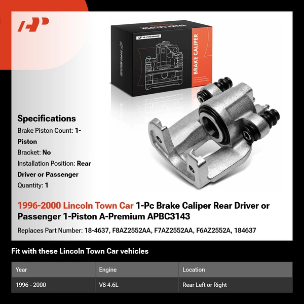 1996-2000 Lincoln Town Car 1-Pc Brake Caliper Rear Driver or Passenger 1-Piston A-Premium APBC3143