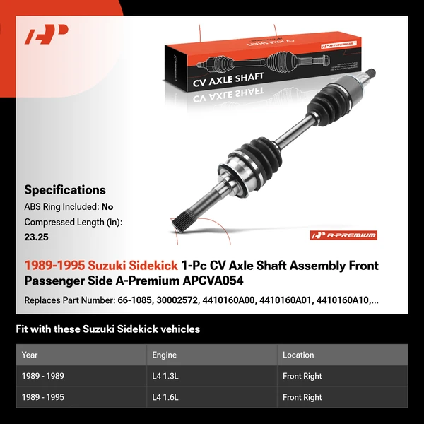 1989-1995 Suzuki Sidekick 1-Pc CV Axle Shaft Assembly Front Passenger Side A-Premium APCVA054
