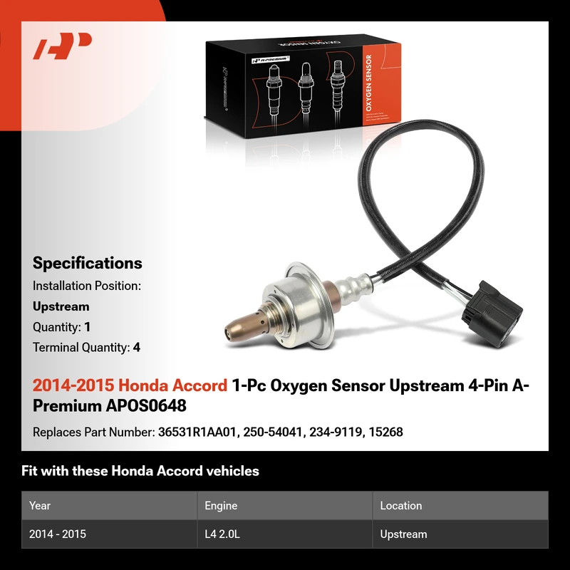 2014-2015 Honda Accord 1-Pc Oxygen Sensor Upstream 4-Pin A-Premium APOS0648