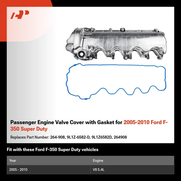 Passenger Engine Valve Cover with Gasket for 2005-2010 Ford F-350 Super Duty