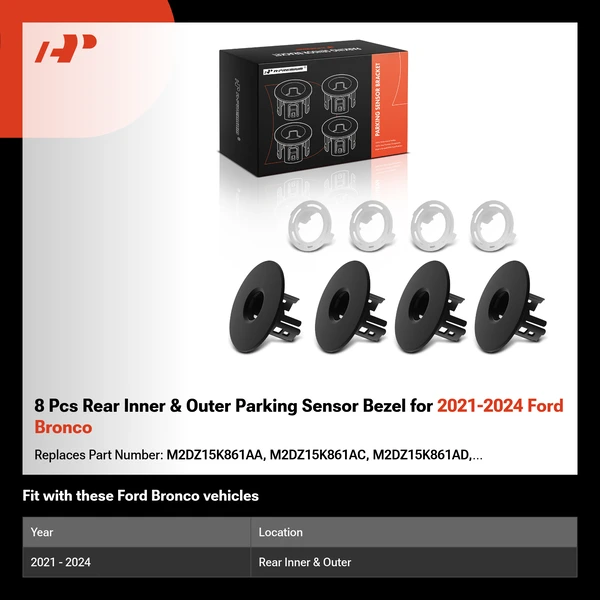 8 Pcs Rear Inner & Outer Parking Sensor Bezel for 2021-2024 Ford Bronco