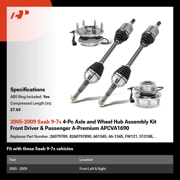 2005-2009 Saab 9-7x 4-Pc Axle and Wheel Hub Assembly Kit Front Driver & Passenger A-Premium APCVA1690