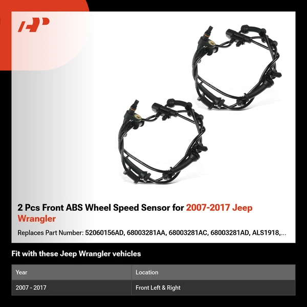 2 Pcs Front ABS Wheel Speed Sensor for 2007-2017 Jeep Wrangler