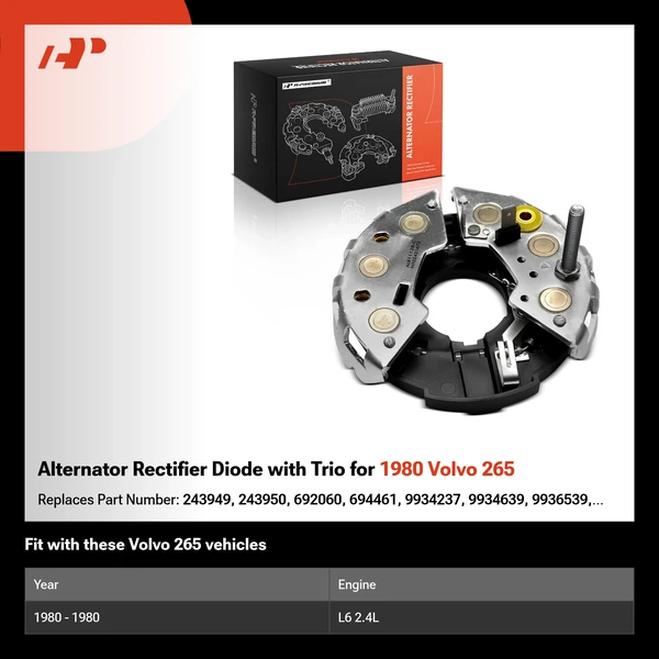 Alternator Rectifier Diode with Trio for 1980 Volvo 265