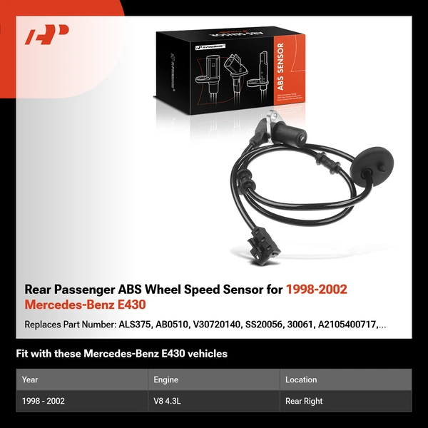 Rear Passenger ABS Wheel Speed Sensor for 1998-2002 Mercedes-Benz E430