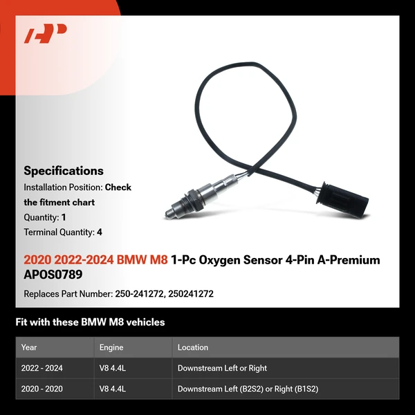 2020 2022-2024 BMW M8 1-Pc Oxygen Sensor 4-Pin A-Premium APOS0789