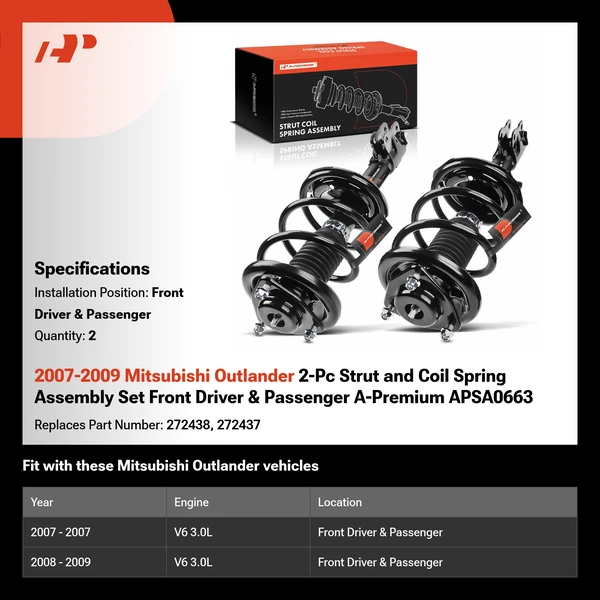 2007-2009 Mitsubishi Outlander 2-Pc Strut and Coil Spring Assembly Set Front Driver & Passenger A-Premium APSA0663