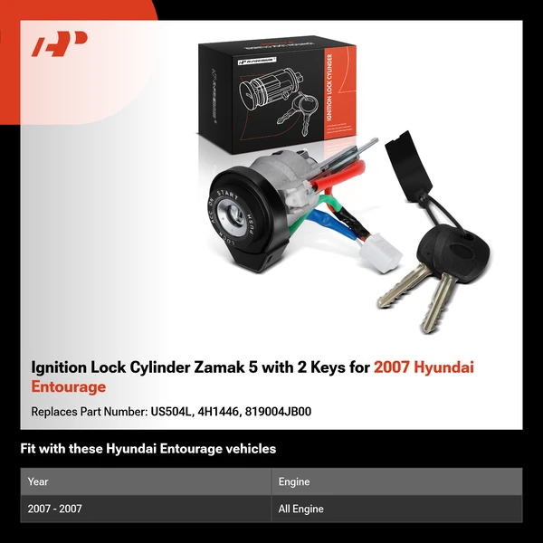 Ignition Lock Cylinder Zamak 5 with 2 Keys for 2007 Hyundai Entourage