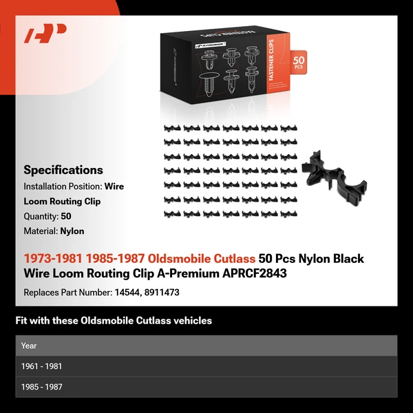 1973-1981 1985-1987 Oldsmobile Cutlass 50 Pcs Nylon Black Wire Loom Routing Clip A-Premium APRCF2843