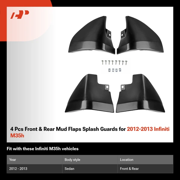 4 Pcs Front & Rear Mud Flaps Splash Guards for 2012-2013 Infiniti M35h