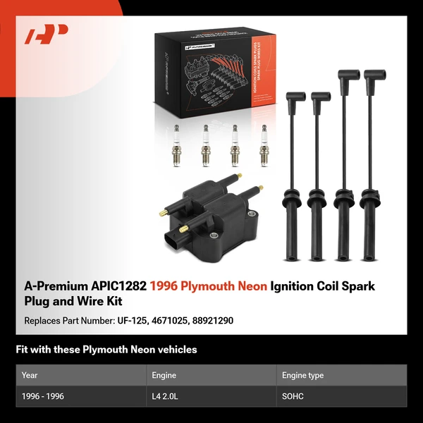 A-Premium APIC1282 1996 Plymouth Neon Ignition Coil Spark Plug and Wire Kit