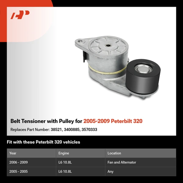 Belt Tensioner with Pulley for 2005-2009 Peterbilt 320