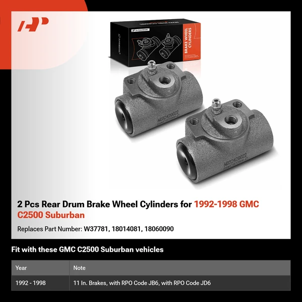 2 Pcs Rear Drum Brake Wheel Cylinders for 1992-1998 GMC C2500 Suburban
