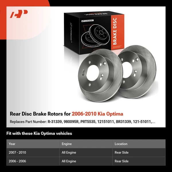 Rear Disc Brake Rotors for 2006-2010 Kia Optima