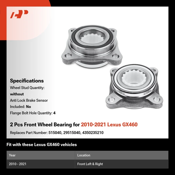 2 Pcs Front Wheel Bearing for 2010-2021 Lexus GX460
