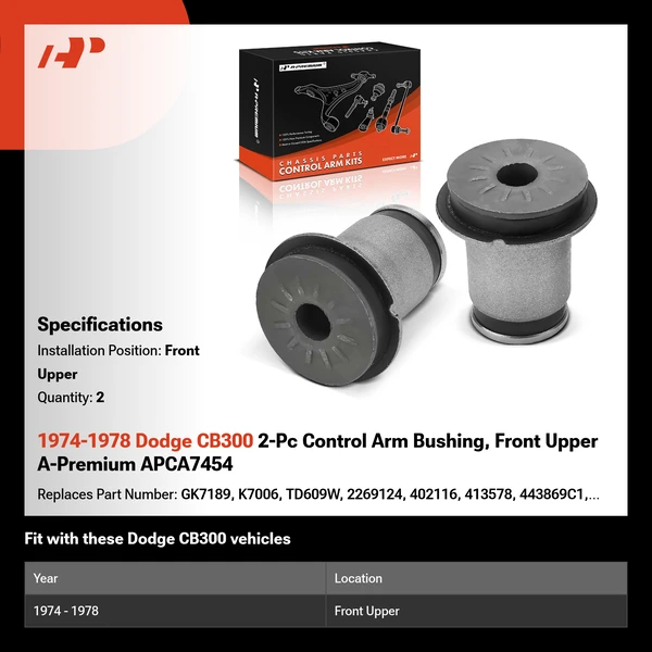 1974-1978 Dodge CB300 2-Pc Control Arm Bushing, Front Upper A-Premium APCA7454