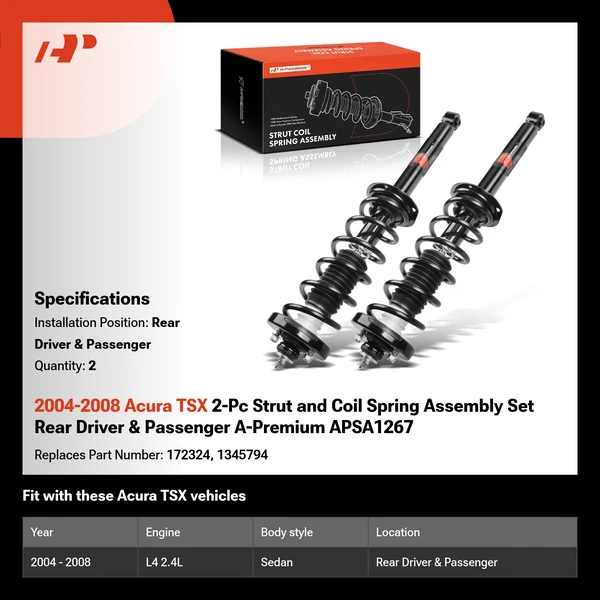 2004-2008 Acura TSX 2-Pc Strut and Coil Spring Assembly Set Rear Driver & Passenger A-Premium APSA1267