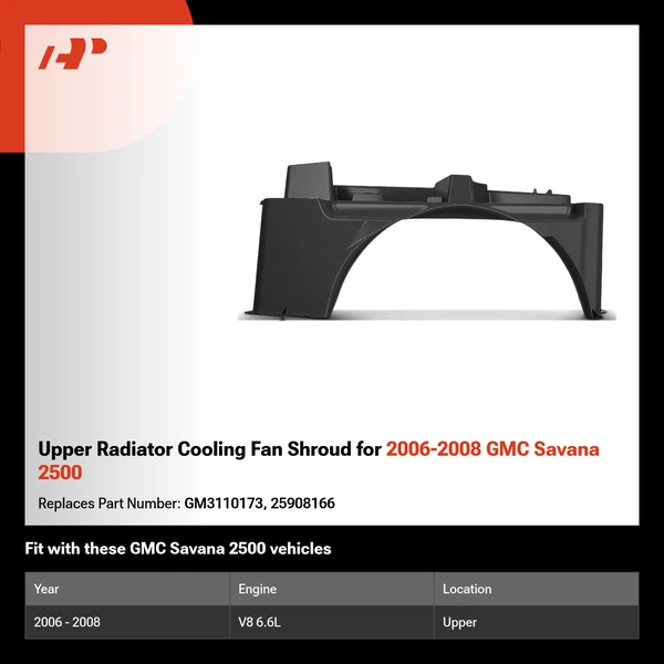 Upper Radiator Cooling Fan Shroud for 2006-2008 GMC Savana 2500