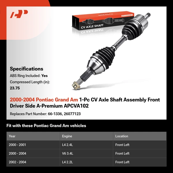 2000-2004 Pontiac Grand Am 1-Pc CV Axle Shaft Assembly Front Driver Side A-Premium APCVA102