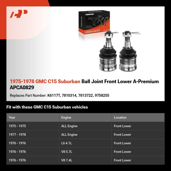 1975-1978 GMC C15 Suburban Ball Joint Front Lower A-Premium APCA0829