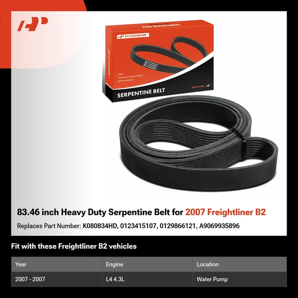 83.46 inch Heavy Duty Serpentine Belt for 2007 Freightliner B2