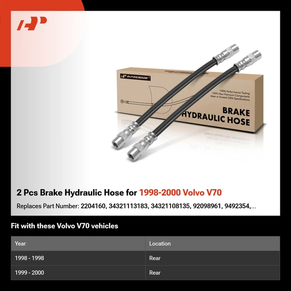 2 Pcs Brake Hydraulic Hose for 1998-2000 Volvo V70