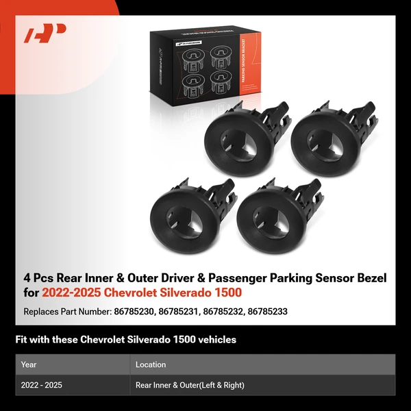4 Pcs Rear Inner & Outer Driver & Passenger Parking Sensor Bezel for 2022-2025 Chevrolet Silverado 1500
