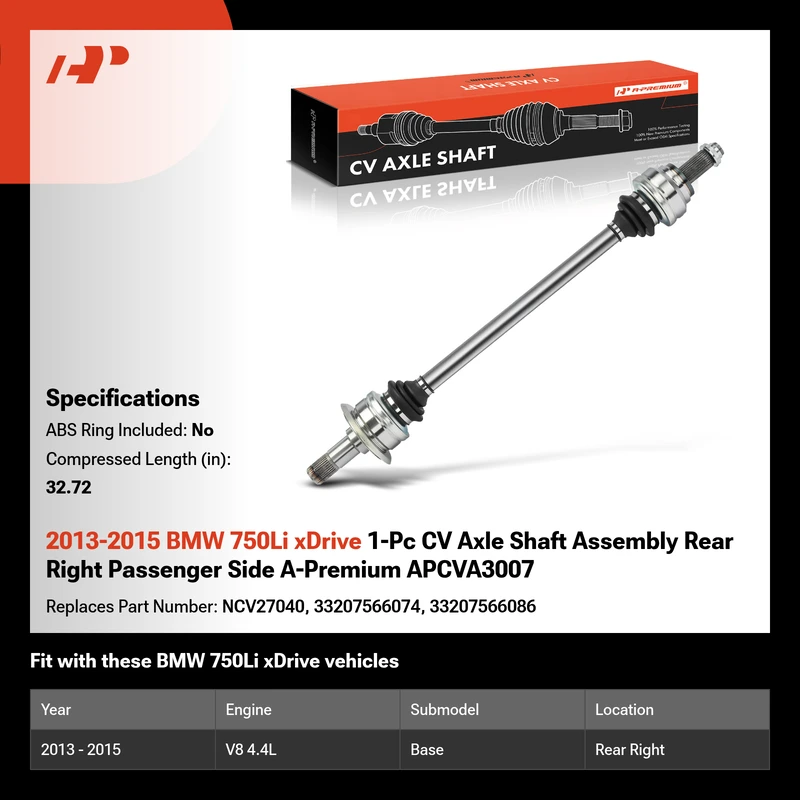 2013-2015 BMW 750Li xDrive 1-Pc CV Axle Shaft Assembly Rear Right Passenger Side A-Premium APCVA3007