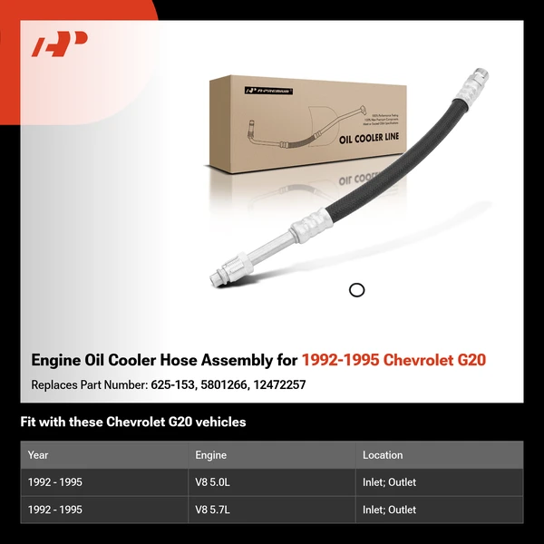 Engine Oil Cooler Hose Assembly for 1992-1995 Chevrolet G20