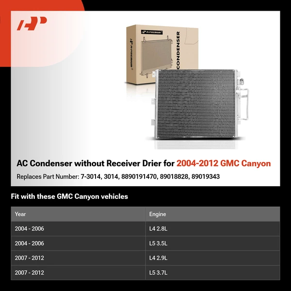 AC Condenser without Receiver Drier for 2004-2012 GMC Canyon