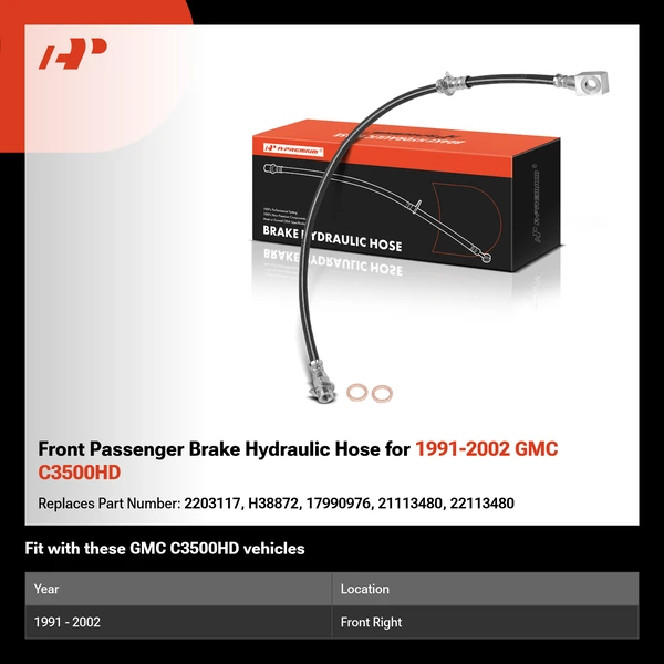 Front Passenger Brake Hydraulic Hose for 1991-2002 GMC C3500HD
