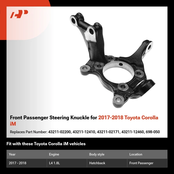Front Passenger Steering Knuckle for 2017-2018 Toyota Corolla iM