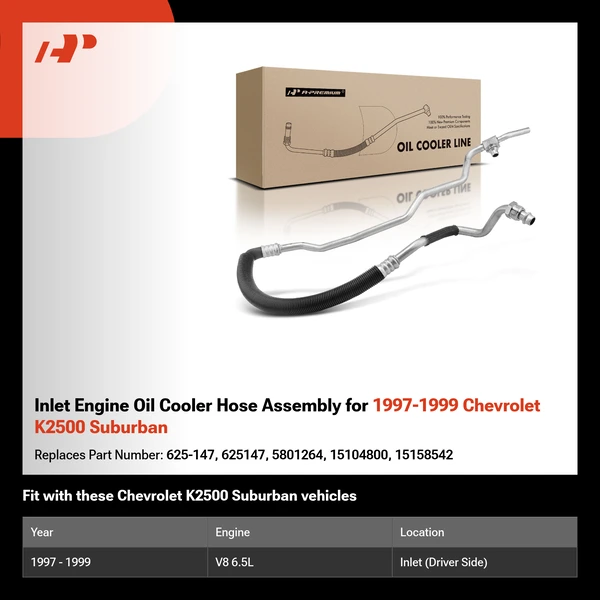 Inlet Engine Oil Cooler Hose Assembly for 1997-1999 Chevrolet K2500 Suburban