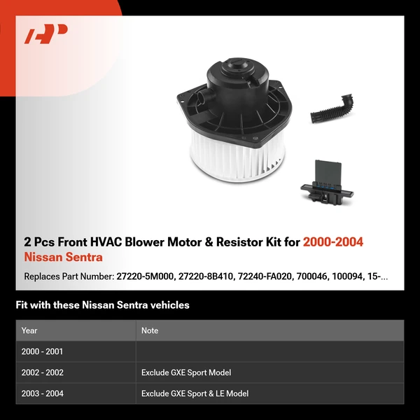 2 Pcs Front HVAC Blower Motor & Resistor Kit for 2000-2004 Nissan Sentra