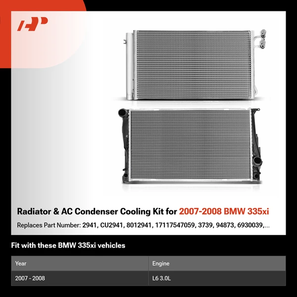 Radiator & AC Condenser Cooling Kit for 2007-2008 BMW 335xi