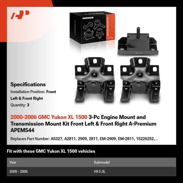 2000-2006 GMC Yukon XL 1500 3-Pc Engine Mount and Transmission Mount Kit Front Left & Front Right A-Premium APEM544