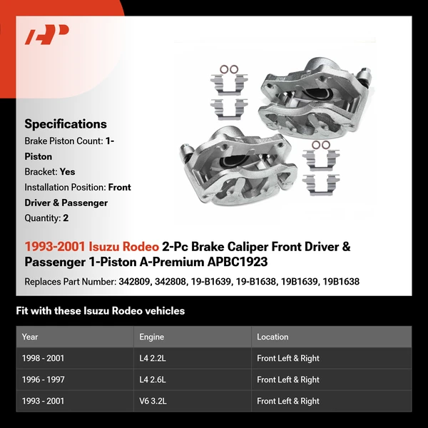 1993-2001 Isuzu Rodeo 2-Pc Brake Caliper Front Driver & Passenger 1-Piston A-Premium APBC1923