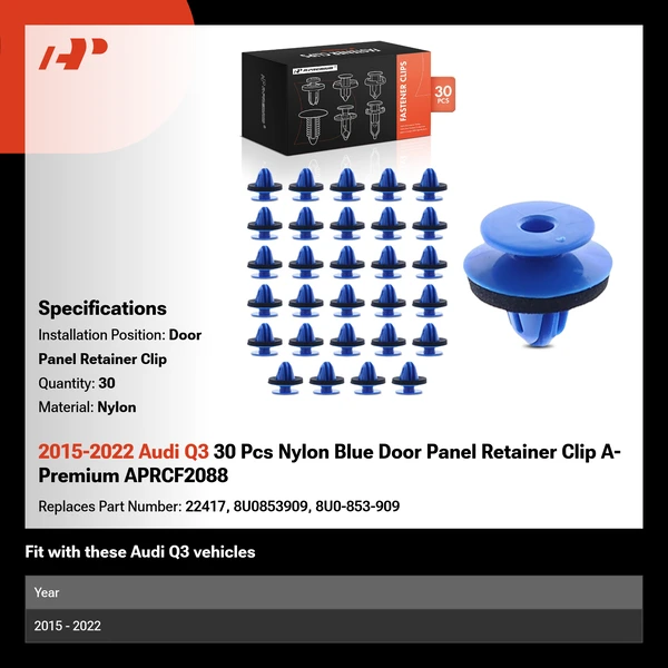 2015-2022 Audi Q3 30 Pcs Nylon Blue Door Panel Retainer Clip A-Premium APRCF2088