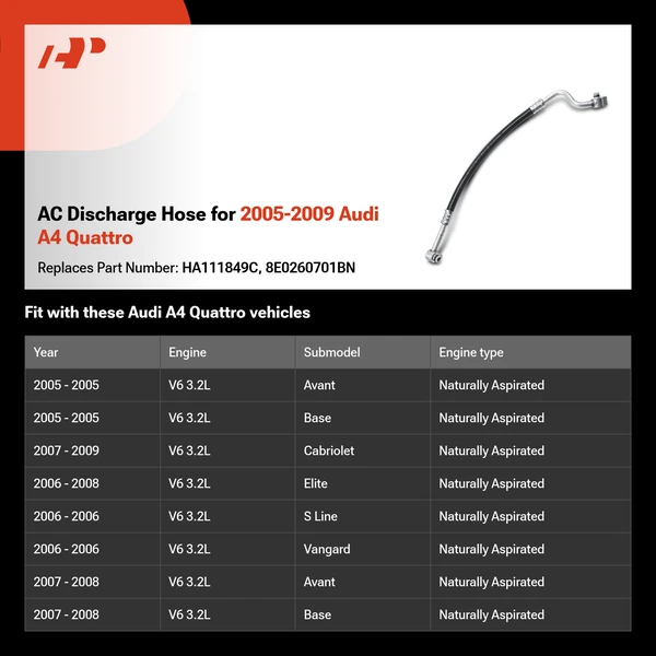 AC Discharge Hose for 2005-2009 Audi A4 Quattro