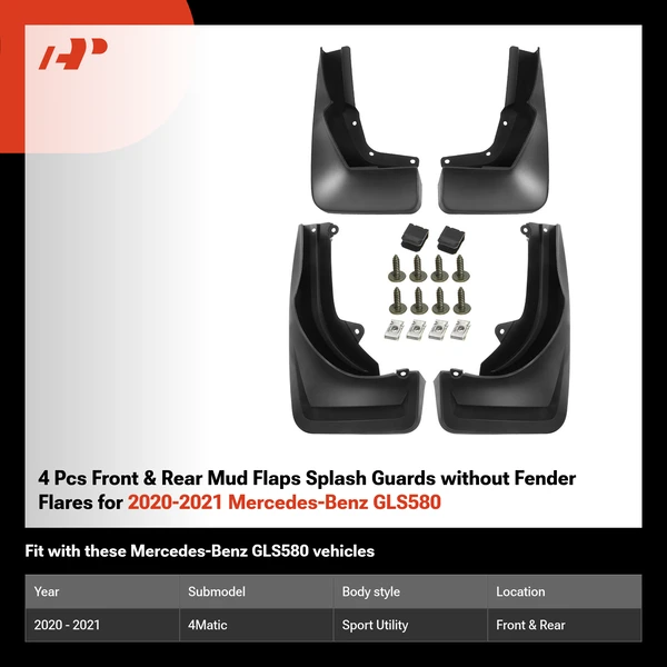 4 Pcs Front & Rear Mud Flaps Splash Guards without Fender Flares for 2020-2021 Mercedes-Benz GLS580
