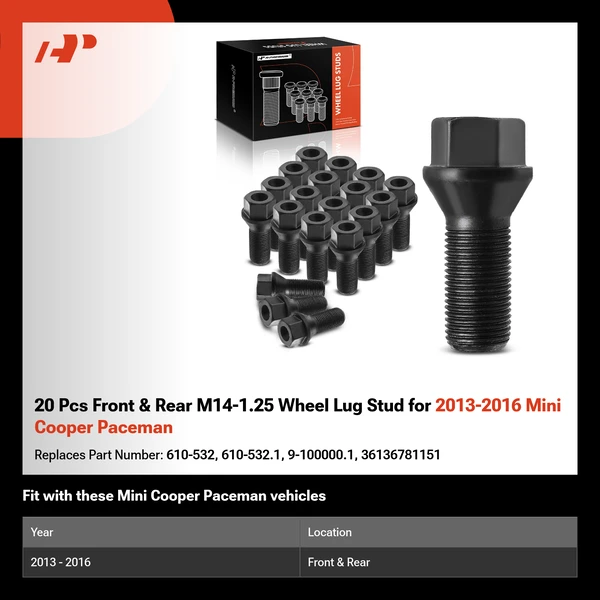 20 Pcs Front & Rear M14-1.25 Wheel Lug Stud for 2013-2016 Mini Cooper Paceman
