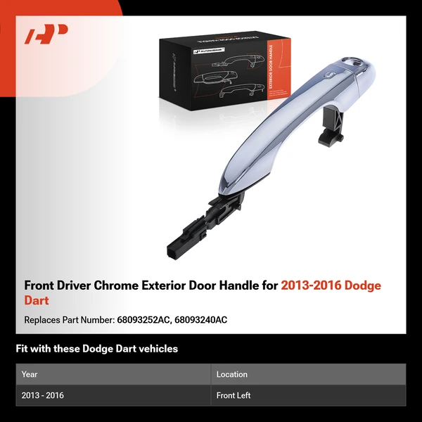 Front Driver Chrome Exterior Door Handle for 2013-2016 Dodge Dart