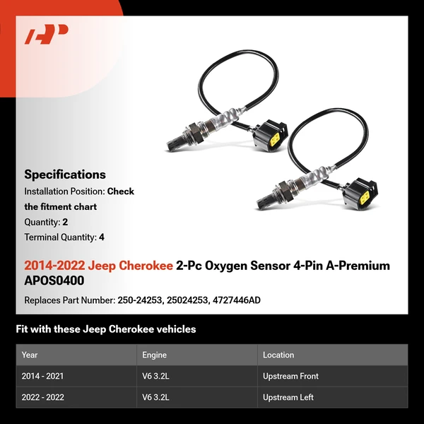 2014-2022 Jeep Cherokee 2-Pc Oxygen Sensor 4-Pin A-Premium APOS0400