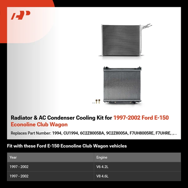 Radiator & AC Condenser Cooling Kit for 1997-2002 Ford E-150 Econoline Club Wagon