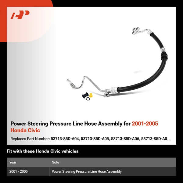 Power Steering Pressure Line Hose Assembly for 2001-2005 Honda Civic