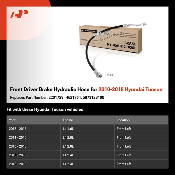 Front Driver Brake Hydraulic Hose for 2010-2018 Hyundai Tucson