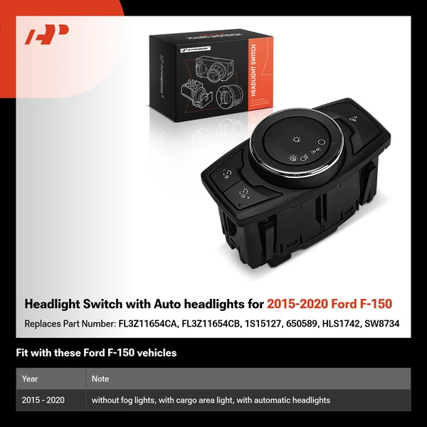 Headlight Switch with Auto headlights for 2015-2020 Ford F-150