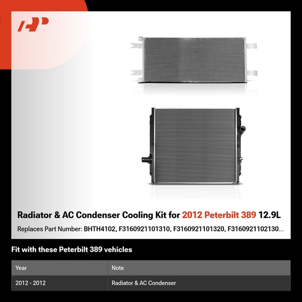 Radiator & AC Condenser Cooling Kit for 2012 Peterbilt 389 12.9L